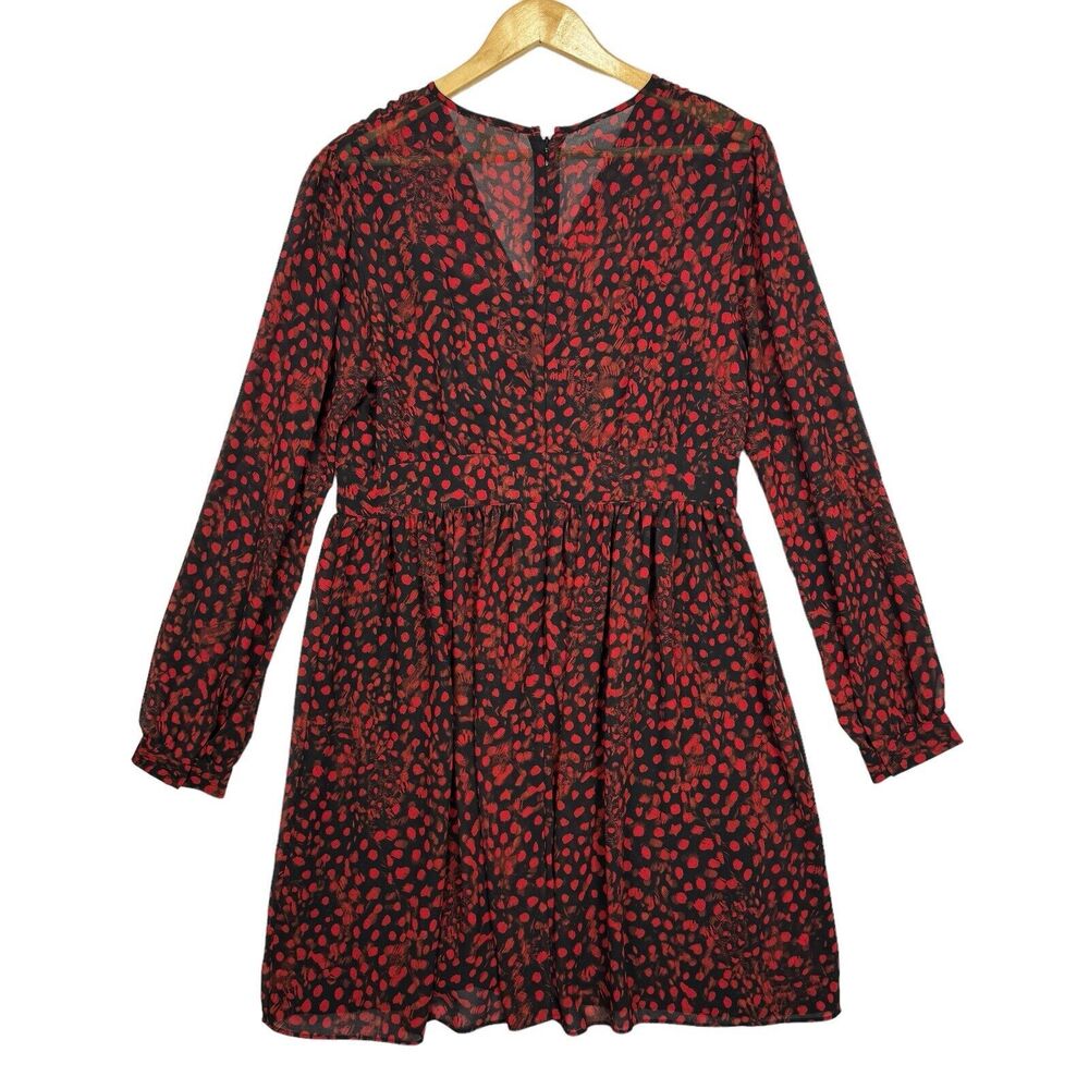 Michael Kors Chiffon Dress Black Red Size 12 Sheer Long Sleeve Lined Camisole - Picture 2 of 16
